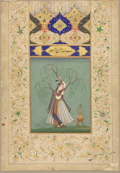 Prinses die een waterpijp rookt (als Salabhanjika) door School Mughal
