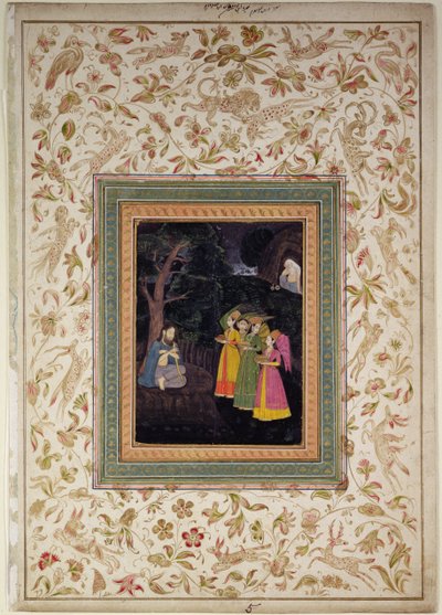 Sultan Ibrahim Adham van Balkh met engelen, Johnson Album VI, nr. 5, ca. 1770-80 door School Mughal