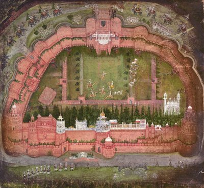 Het Rode Fort, Agra, Johnson Album VII nr.1 genummerd 11, c.1750 (gouache op papier) door School Mughal