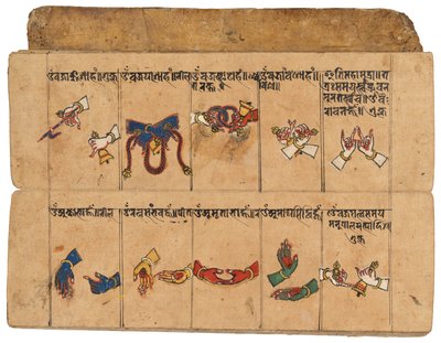 Een Thyasapu-manuscript met iconografische illustraties van mudra