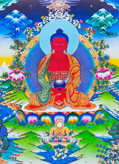 Afbeelding van Amitabha Boeddha zittend op een lotus door School Nepalese