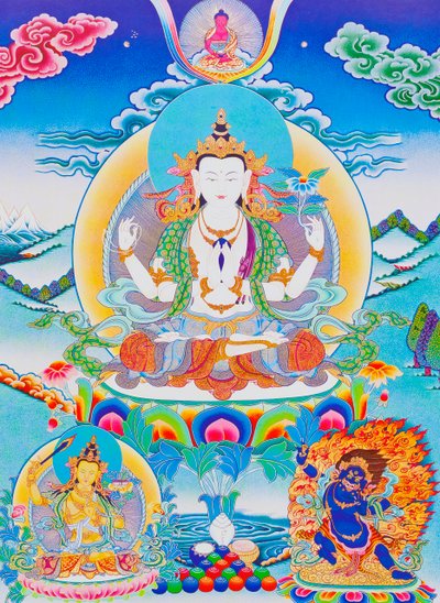 Afbeelding van Chenresi, de heer van de zes lettergrepen "Om Mani Padme Hum" door School Nepalese