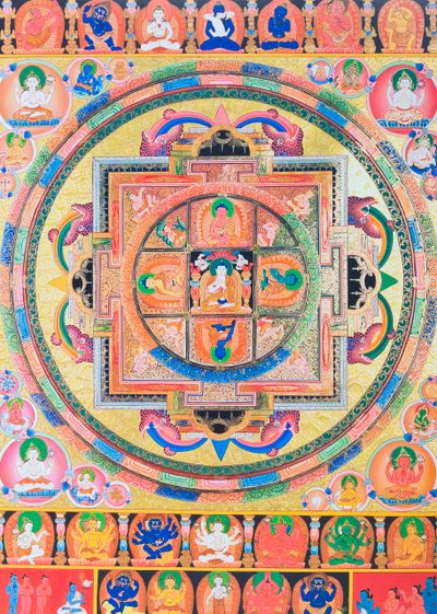 Panchabuddha Mandala, die vijf vormen van Boeddha afbeeldt die vijf soorten wijsheid symboliseren door School Nepalese