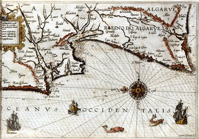 Kaap Sagres (of Heilige Kaap) aan het einde van Portugal na de portulan van Luca J. Waghenaer Treesor van zeevaart gedrukt in Leiden in 1592 door School Netherlandish
