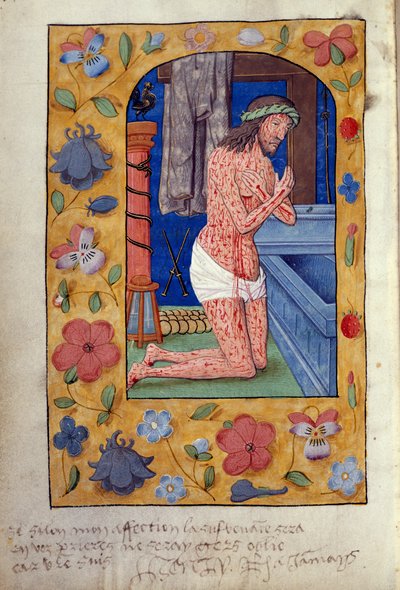 Christus knielt bij een open graf door School Netherlandish