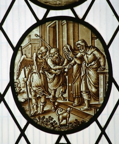 Rondel: Tobias vertrekt met de engel, waarschijnlijk 19e eeuw (glas-in-lood) door School Netherlandish