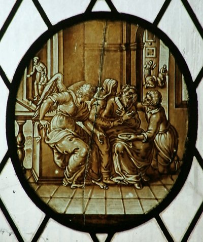 Rondel: Tobias genezen van zijn blindheid, waarschijnlijk 19e eeuw (glas-in-lood) door School Netherlandish