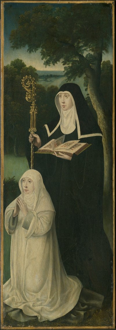 De heilige Gertrude van Nijvel en een augustijner kanunnikin door School Netherlandish