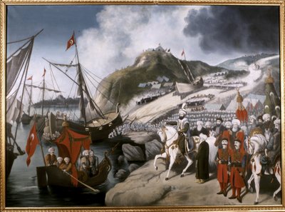 Ottomaanse Rijk: Lancering van de schepen van Sultan Mehmet de Veroveraar naar de Gouden Hoorn door School Ottoman