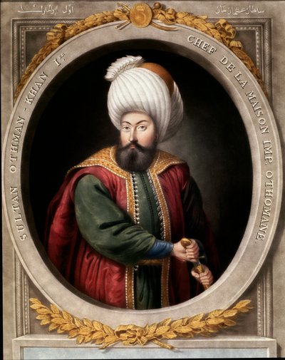 Ottomaanse Rijk: portret van de eerste Ottomaanse Sultan Osman I (1299-1326). Topkapi Sarayi Istanbul Bibliotheek door School Ottoman