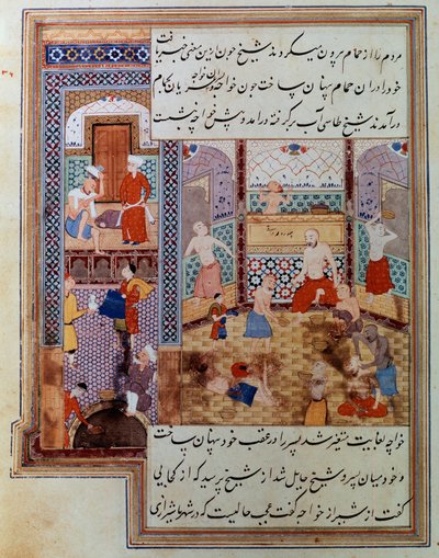 Groep mannen in een hammam door School Persian