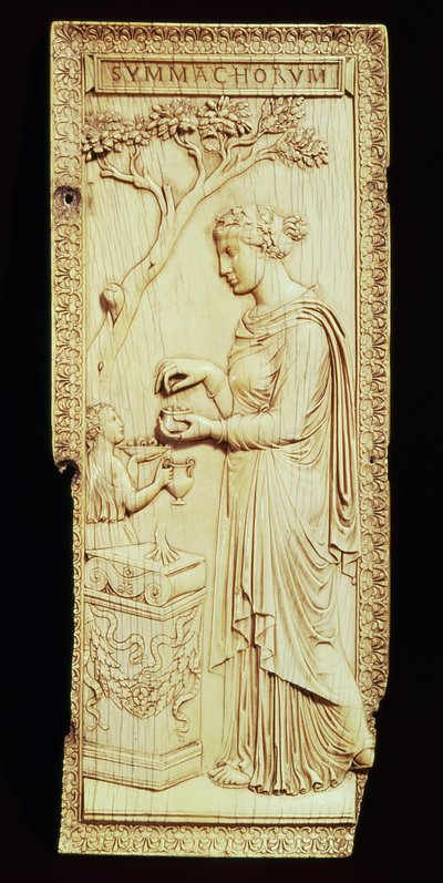Een blad van de Symmachi-diptiek, genoemd naar de Symmachi-familie, 400 na Chr. door School Roman