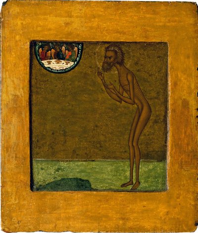 Basil de Zalige of Sint Basil (1469-1551 of 1557), anonieme Russische icoon, tempera op hout, eind 16e eeuw, traditionele kunst van Moskou, Staats Tretyakov Galerij, Moskou door School Russian