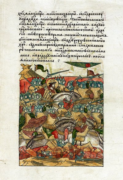 Slag op het ijs, 5 april 1242, c.1568-76 door School Russian