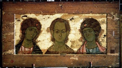 Christus Emmanuel omringd door de aartsengelen Michaël en Gabriël door School Russian