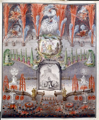 Vuurwerk en verlichting op 17 september 1747 in Gostilitsy (Rusland) door School Russian