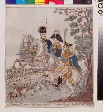 Helden van de Patriottische Oorlog van 1812: prins Michail Koetoezov, G. Platov en Peter Wittgenstein door School Russian