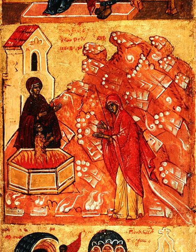 Icoon met een scène tijdens de vlucht naar Egypte (detail) door School Russian