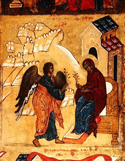 Icoon met de annunciatie (detail) door School Russian