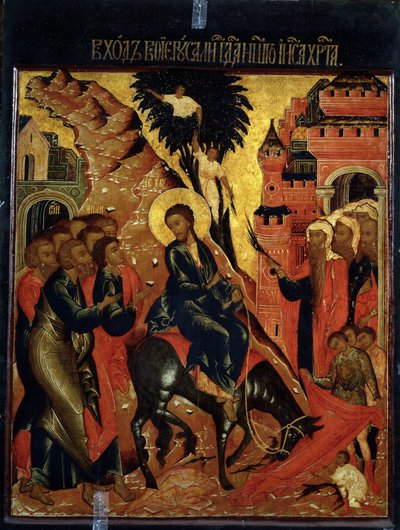 De intocht van Christus in Jeruzalem door School Russian
