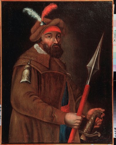 Portret van Kozakkenleider Yermak Timofeyevitch door School Russian