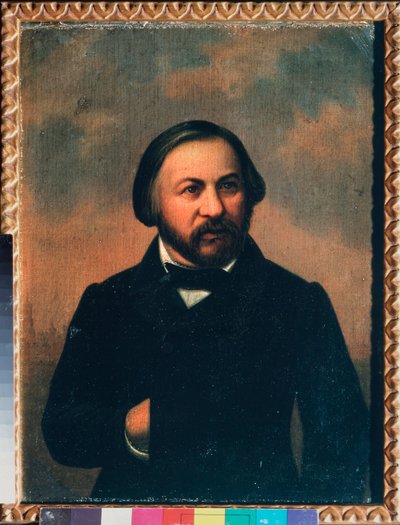 Portret van de componist Mikhail I Glinka (1804-1857) door School Russian