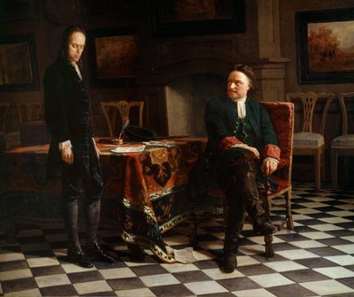 Portret van Peter I de Grote (1672-1725), Russische tsaar en zijn zoon Alexis (1690-1718) door School Russian