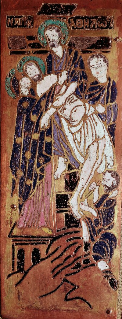 Russische kunst, de kruisafneming, email uit de 16e eeuw Madrid, Museo Lázaro Galdiano door School Russian