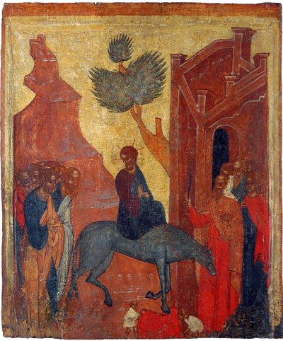 Russisch icoon: De Intocht van Christus in Jeruzalem door School Russian