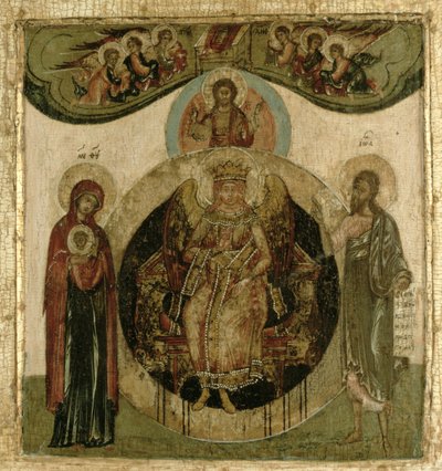 Russisch icoon van Sophia, de Heilige Wijsheid, tronend in de vorm van een vurige gevleugelde engel (paneel) door School Russian