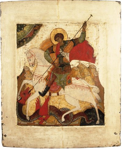 Sint Joris en de draak - Russische icoon, vroege 16e eeuw door School Russian