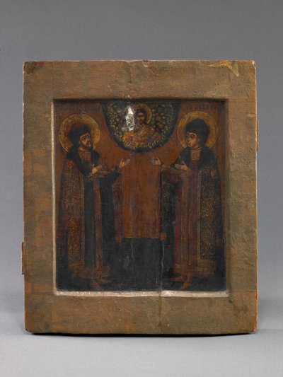 St. Boris en Gleb, vroeg 18e eeuw (tempera en papier op hout) door School Russian