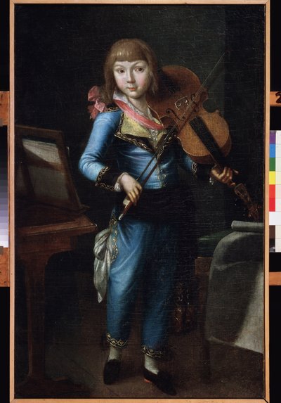 Een jonge violist in een blauw kostuum door School Russian