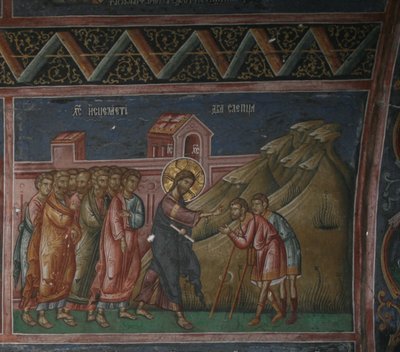 Jezus geneest twee blinde mannen, Patriarchaat van Peć door School Serbian
