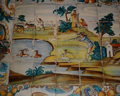 Azulejos tegels met een jager die op herten schiet door School Spanish