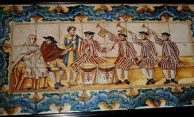 Azulejos tegels met trompettisten en een drummer door School Spanish