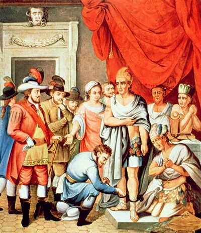 Hernan Cortes Beveelt Boeien aan de Enkels van Montezuma door School Spanish