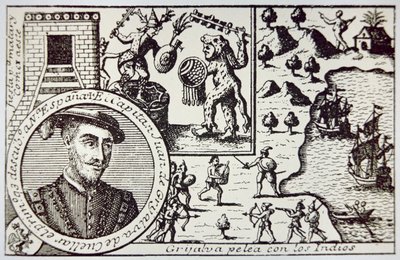 Spanjaarden onder Juan de Grijalva landen in Yucatan en vechten tegen Maya krijgers in de Slag bij Champoton, mei 1518 door School Spanish
