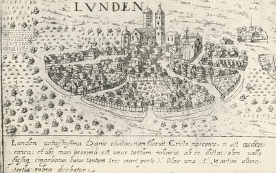 De stad Lund, Zweden (ets) door School Swedish