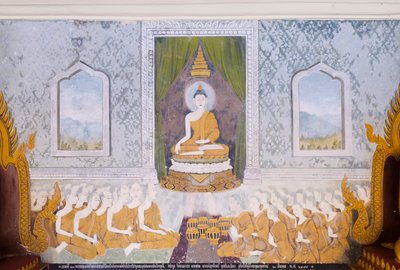 Fresco met een scène uit het leven van Boeddha, Wat Phra That Doi Suthep tempel door School Thai