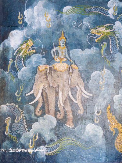 Fresco met een scène uit het leven van Boeddha, Wat Phra That Doi Suthep tempel door School Thai