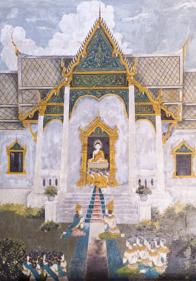 Fresco met een scène uit het leven van Boeddha, Wat Phra That Doi Suthep tempel door School Thai