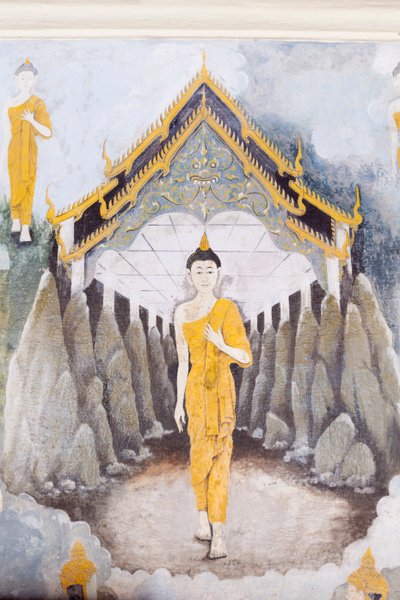 Fresco met een scène uit het leven van Boeddha, Wat Phra That Doi Suthep tempel door School Thai