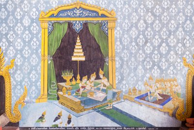 Fresco met een scène uit het leven van Boeddha, Wat Phra That Doi Suthep tempel door School Thai