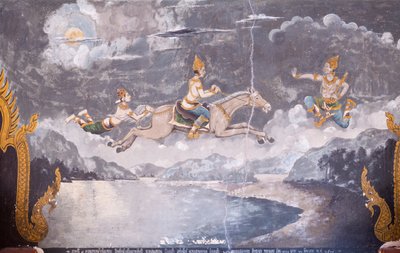 Fresco met een scène uit het leven van Boeddha, Wat Phra That Doi Suthep tempel door School Thai