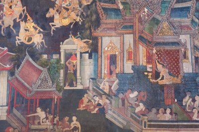 Muurschilderingen in de Buddhaisawan-kapel, paleis van Wang Na door School Thai