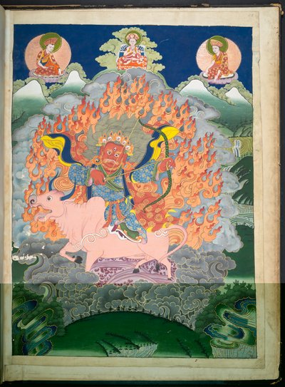 Een van 12 tekeningen die Tibetaanse godheden uitbeelden door een Tibetaanse kunstenaar, waarschijnlijk in Lhasa door School Tibetan