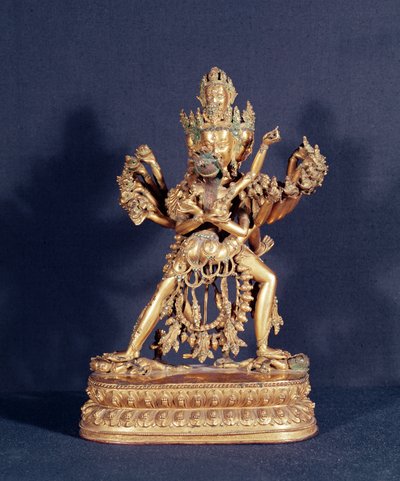 Hevajra en Nairatmya (verguld brons met zilver inleg) door School Tibetan