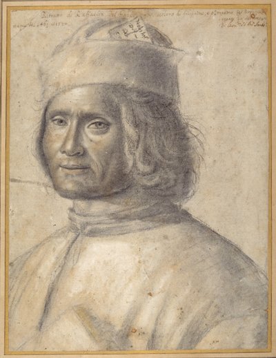 Borstbeeldportret van een bebaarde man met een pet, die een boek tegen zijn borst houdt, laat 15e tot begin 16e eeuw door School Venetian