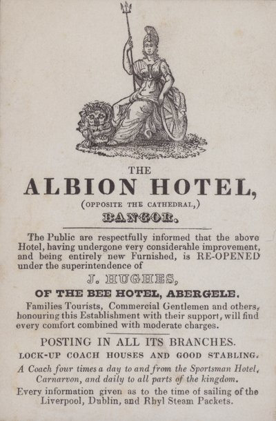 Advertentie voor het Albion Hotel, Bangor, Noord-Wales door School Welsh